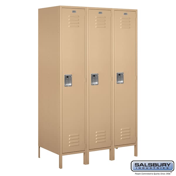 Salsbury Industries 1 Tier Metal Locker, 54"Wx78"Hx21"D, 3 Door, Tan, Unassembled 18-51361TN-U - main